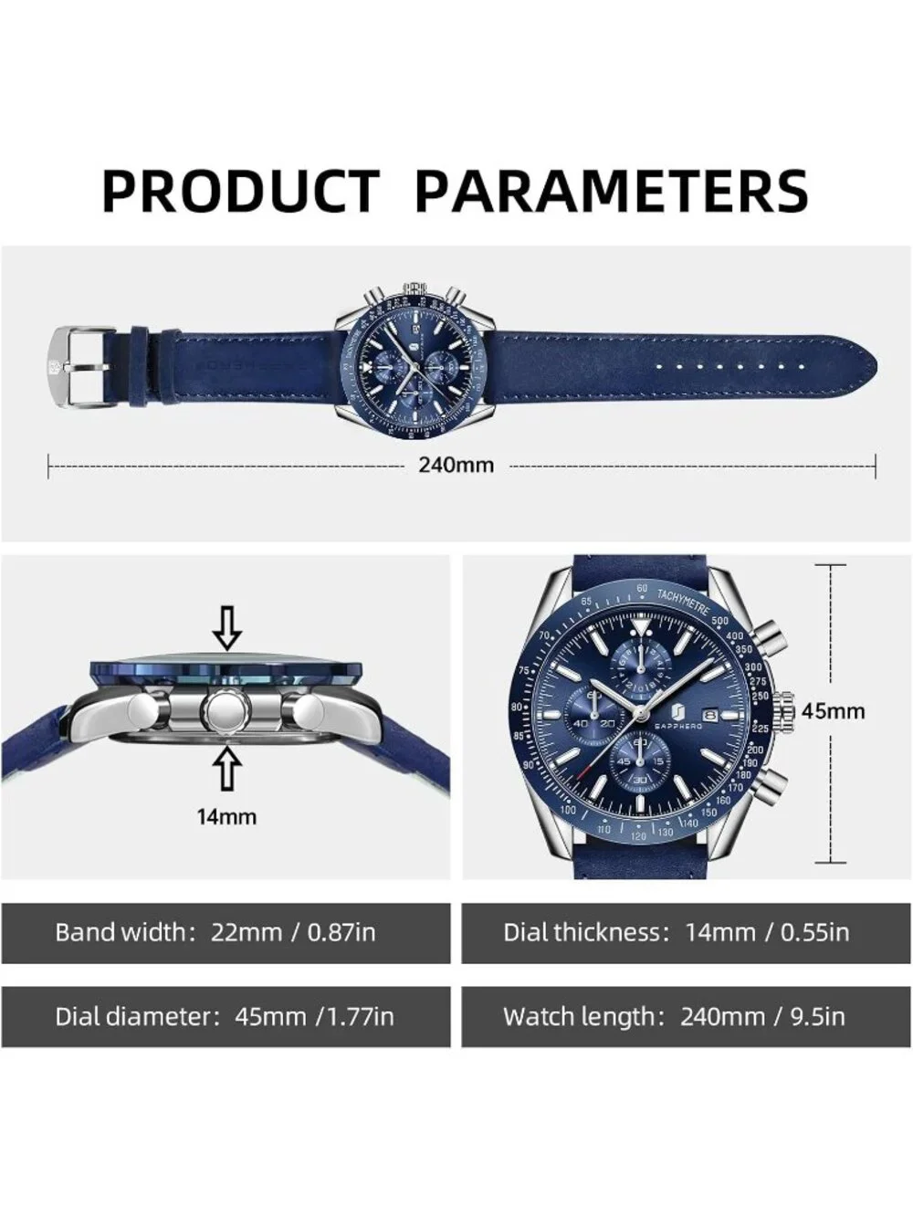 Men's All Blue Analog Silicone Strap Chronograph Luminous Designer Casual Watch